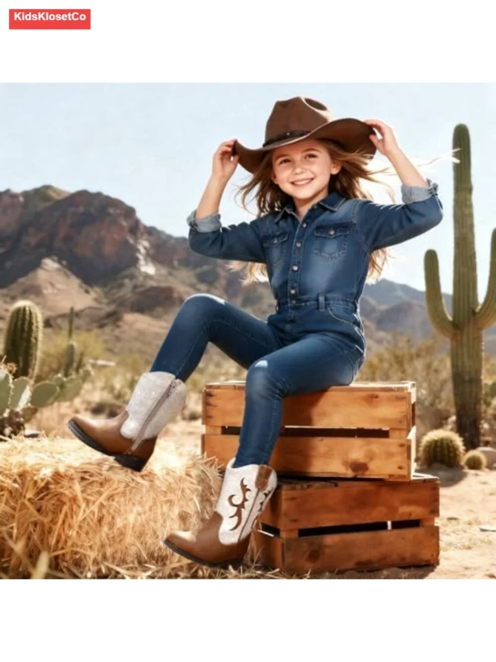 Girls Western Boots with Glitter PU Leather Side Zipper Non-Slip